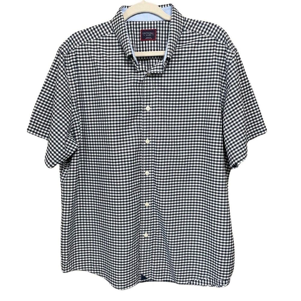 Untuckit CENSIO Short Sleeve Shirt Size XL Navy Gingham Button Down Tiny Flaw